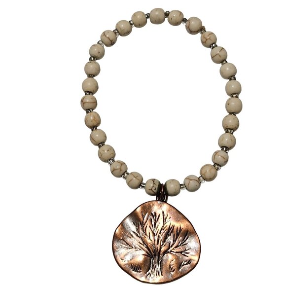 Boho Handcrafted Beaded Bracelet Copper Tree Pendant Nature Fashion Jewelry - Picture 1 of 5